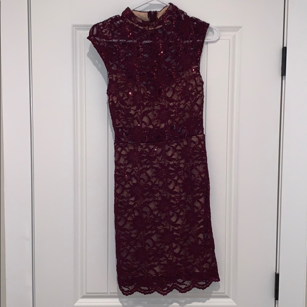 Garnet lace formal dress